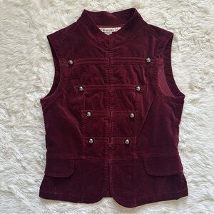 Forever 21 Vest Velvet Military High Neck Vintage 90s Y2K Burgundy Sz M